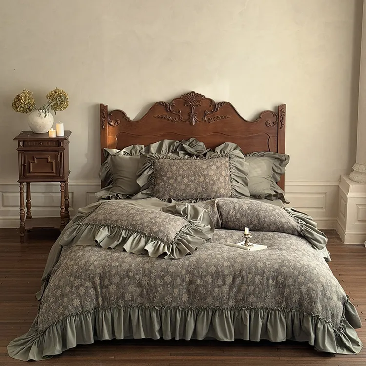 【西塔茶绿】100%全棉大提花四件套A类母婴级标准床上用品床单被套