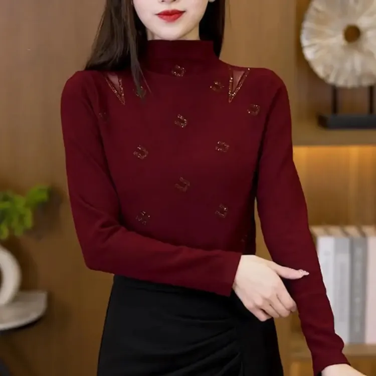 秋冬2025新款打底衫女洋气时尚显瘦半高领内搭上衣女
