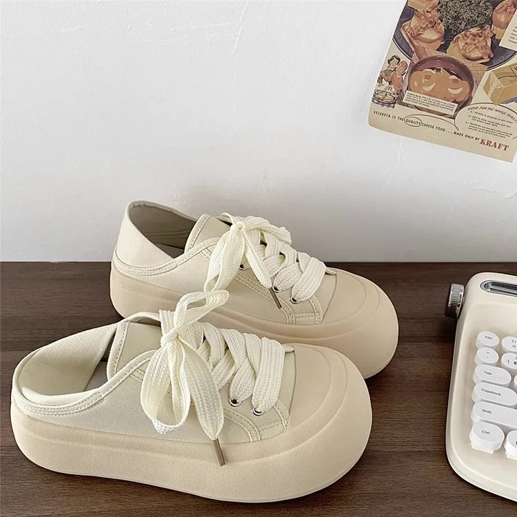 爆款两穿厚底增高帆布鞋女款春季2025新款百搭丑萌大头鞋小白鞋