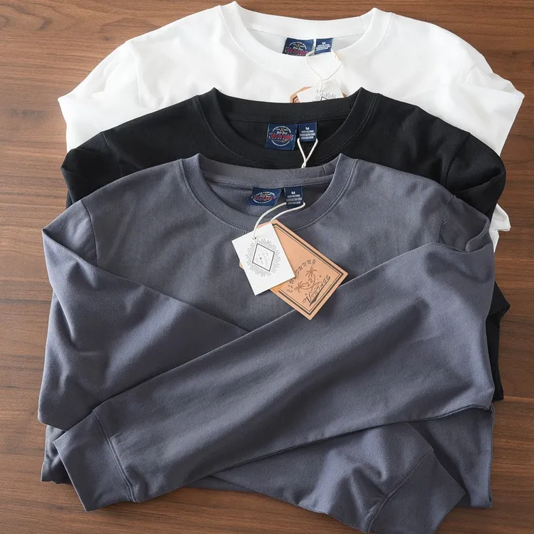 秋冬竖条暗纹男士圆领长袖T恤上衣休闲百搭宽松纯色打底衫男体恤