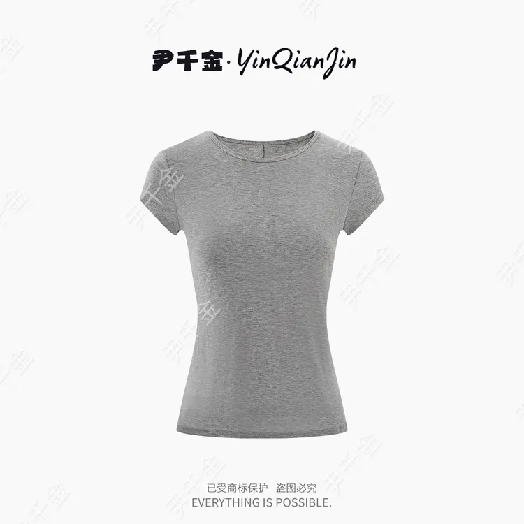 *尹千金*【舒适度up!】79天丝+17羊毛自带凉感正肩圆领灰T恤S257154