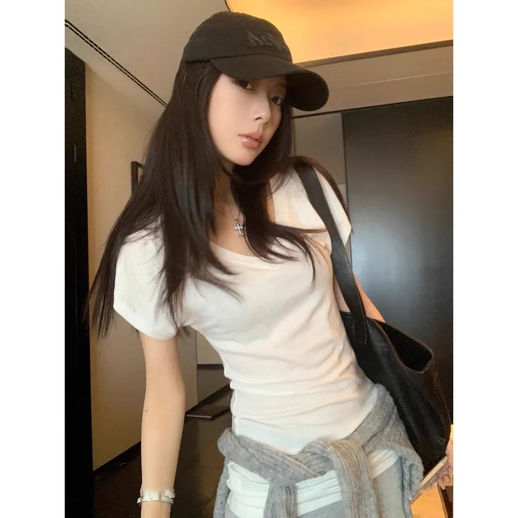 番茄妹妹Tomatosister 莱赛尔短袖T恤女宽松薄款百搭v领显瘦上衣