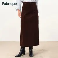 Fabrique Coco 秋冬新品焦糖棕水洗棉质灯芯绒高腰复古直筒半裙