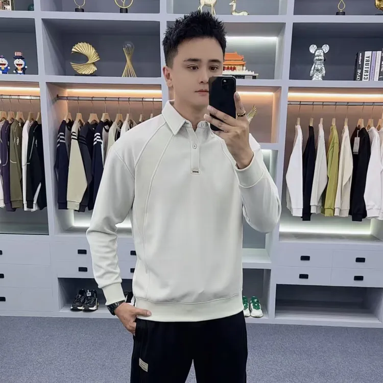 polo衫男长袖秋季翻领t恤男纯色拼接秋装上衣春秋打底卫衣59003-1