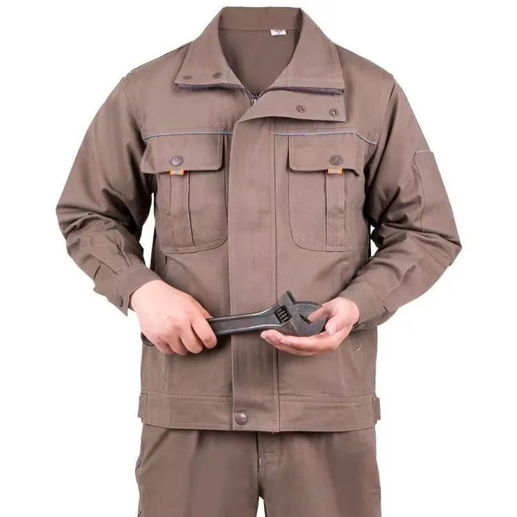 春秋耐脏电焊工焊工套装汽修制服加厚立领卡其色工作服男装长袖