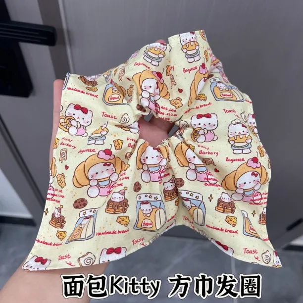 面包Kitty~韩国甜美卡通方巾大肠发圈高级感扎头发方形头绳发饰