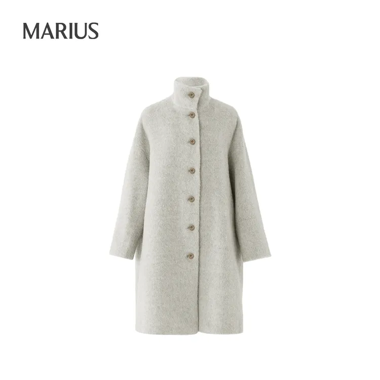 MARIUS"考拉大衣"秘鲁INCA羊驼毛宽松A版立领针织感单排扣大衣
