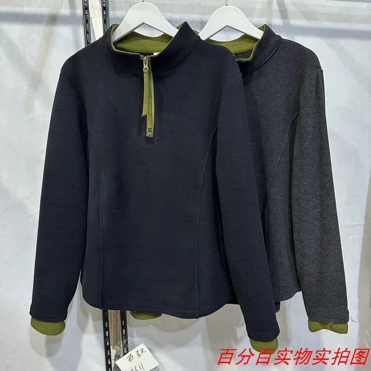 长袖拉链保暖轻职风立领绒衫卫衣户外舒适女士半拉链