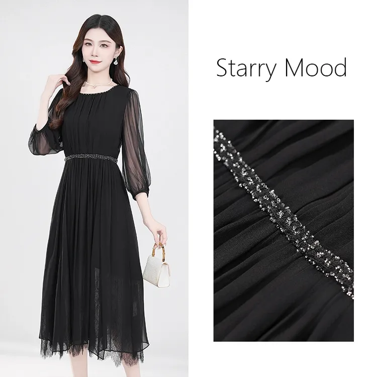 2025黑色尤莱特穿搭时尚气质显瘦轻奢长裙连衣裙夏季法式设计感女