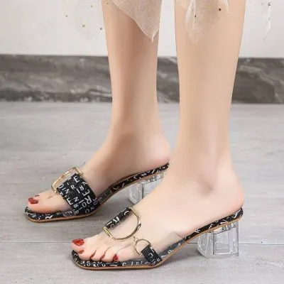 2024夏季新款时尚简约百搭仙女风凉拖鞋网红一字带拖鞋女中跟粗跟