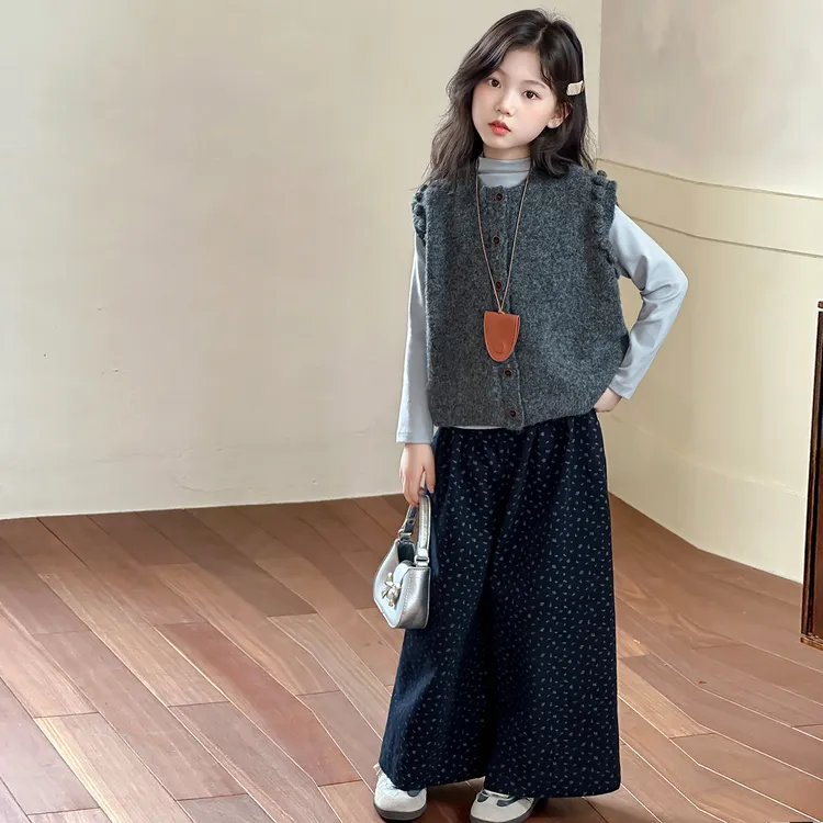 女童毛衣马甲三件套秋季2025新款儿童秋装韩系穿搭女大童早秋套装