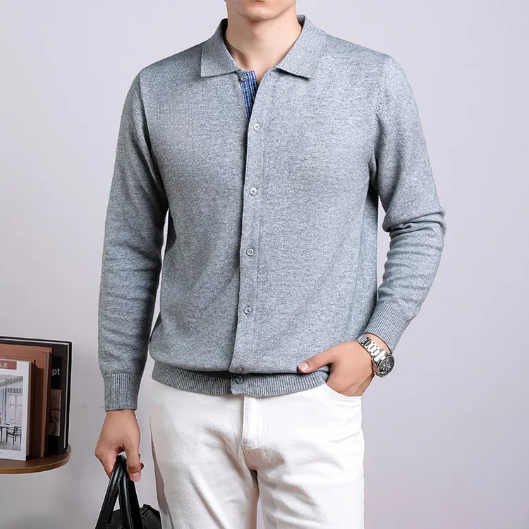 500克重男士衬衫羊毛衫翻领保暖毛衣2025冬季新款纯色针织打底衫