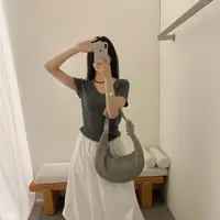 C/m3196 （5个羊毛）韩系简约百搭U领正肩弧形短袖打底（衣长55）9-14