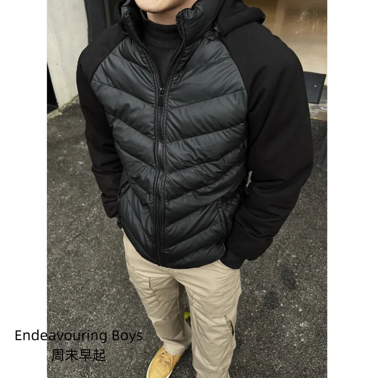 周末早起 冬季插肩排骨连帽保暖棉服户外运动休闲男士加厚外套
