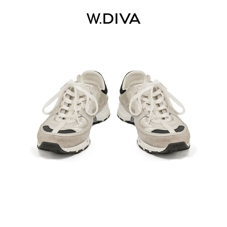 W.Diva【银狐】真皮德训鞋白月光小香风休闲做旧运动鞋50X122927
