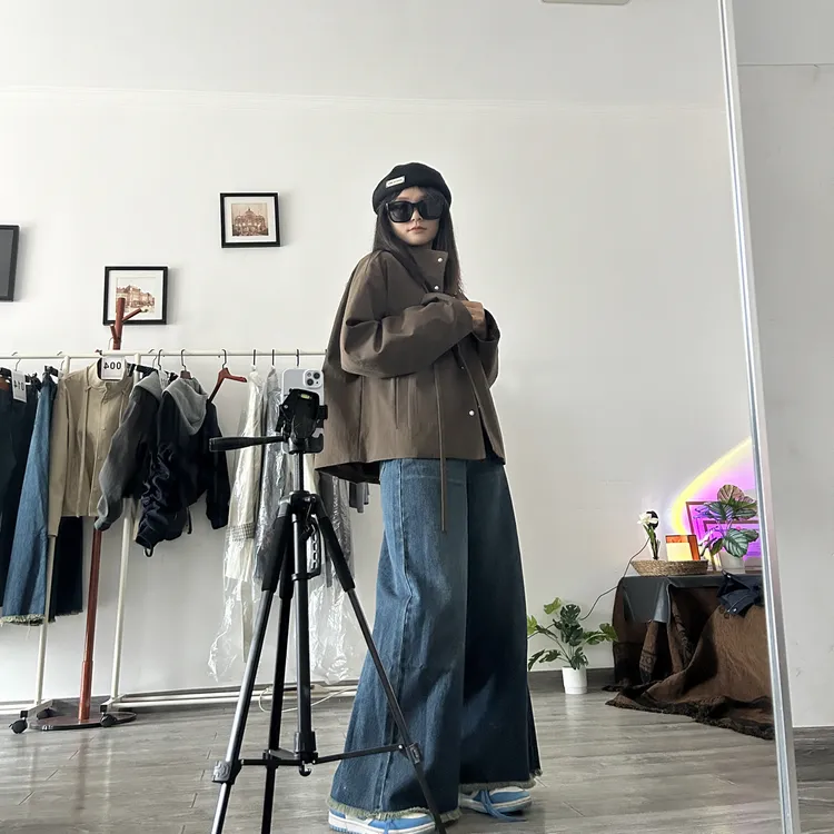 水洗防风翻领立领秋季短款短外套春季宽松复古春秋