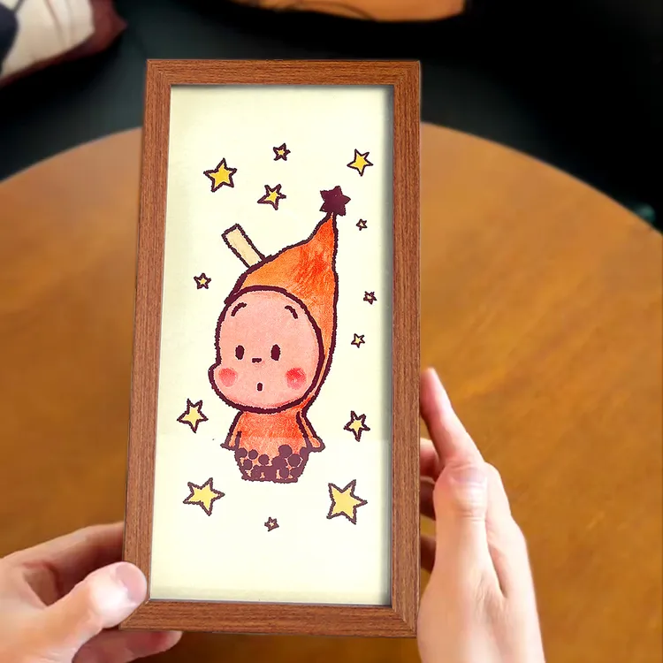 星星人奶茶袋改造发光灯箱小夜灯创意挂件免打孔送魔术贴