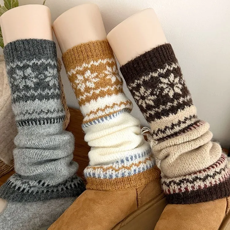 费尔岛堆堆袜套女秋冬针织保暖小腿腿套日系原宿风复古中筒袜