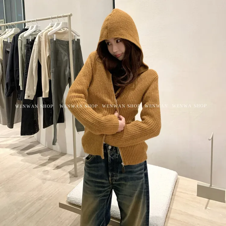 双十一狂欢价！【港岛暮色】橘色大兜帽百搭休闲针织开衫