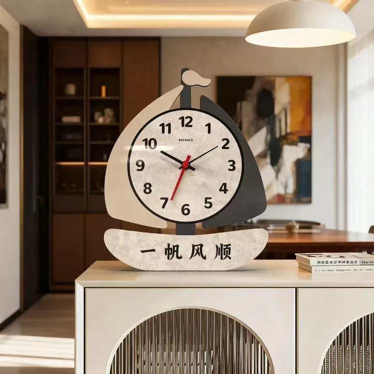 桌面时钟客厅电视柜一帆风顺小摆件摆放式静音钟表卧室摆台装饰品