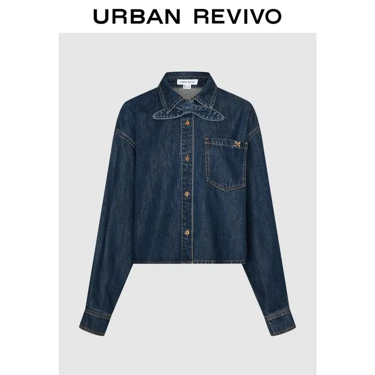 UR2026春季新款女都市莱赛尔绑带贴袋蝴蝶结牛仔衬衫UYU860014