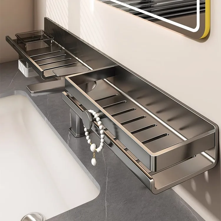 优勤卫生间洗漱台置物架洗手台池水龙头免打孔浴室镜前牙刷收纳架