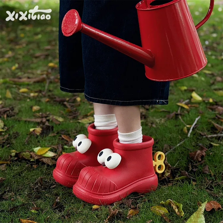 细细条 趣味圆头大眼睛雨鞋女户外防滑防水可爱ins雨靴子水鞋四季