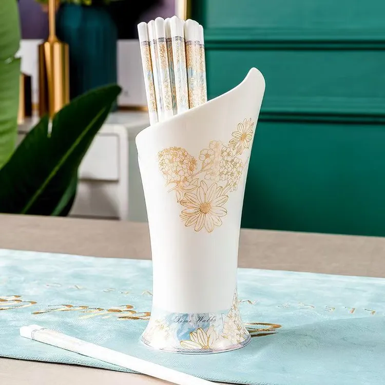 家用筷子防滑防霉高颜值筷子筒（时光漫步10双陶瓷筷子+同款饭勺）