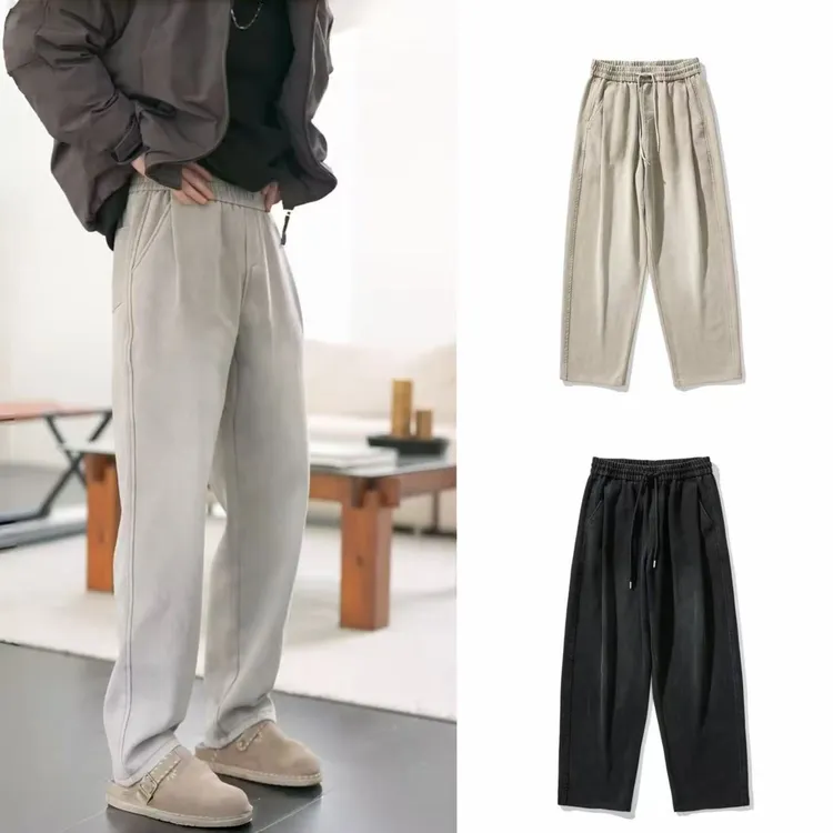 秋冬新款莱赛尔斜纹牛仔裤男士美式百搭复古水洗直筒长裤加绒男裤