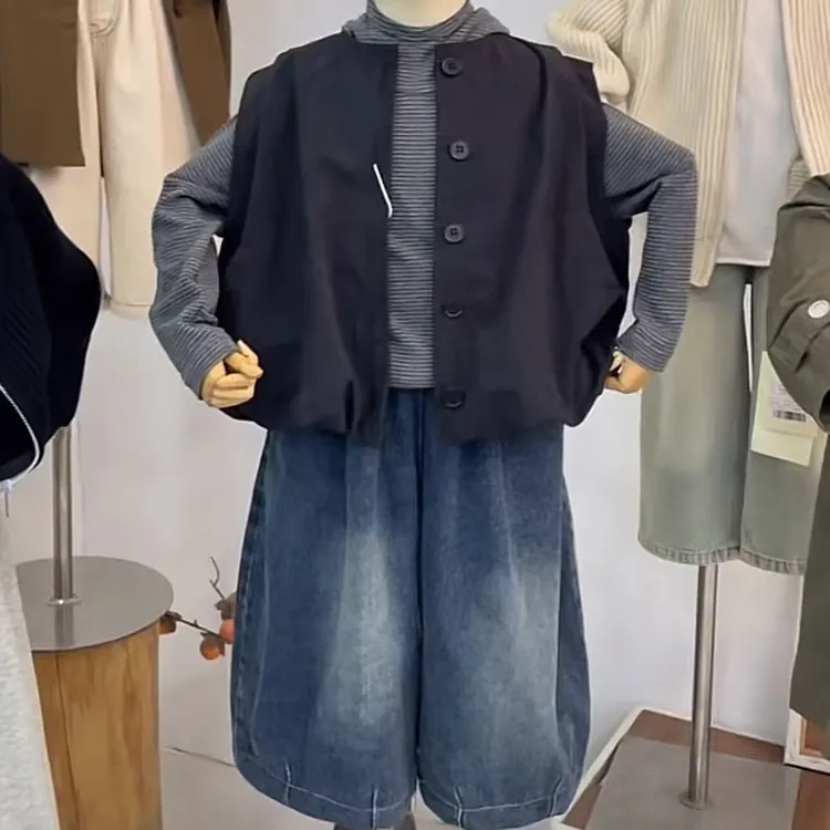 男童春秋马甲套装2025秋季新款男女童韩版坎肩卫衣牛仔裤三件套