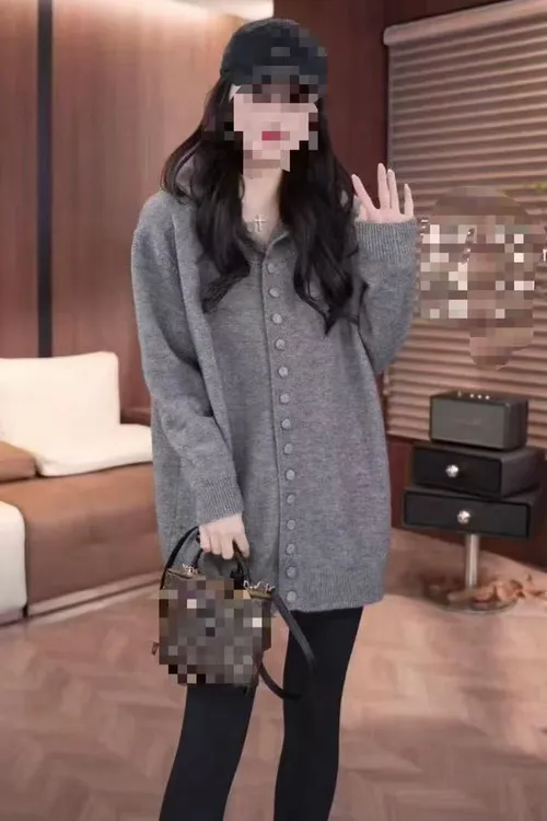 洋气减龄时尚开衫连帽针织衫中长款慵懒风戴帽针织连衣裙女