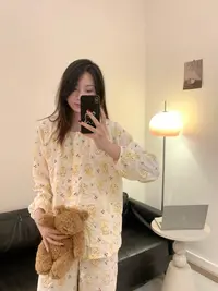 韩系甜美卡通兔子睡衣女春秋季新款可外穿透气休闲家居服套装
