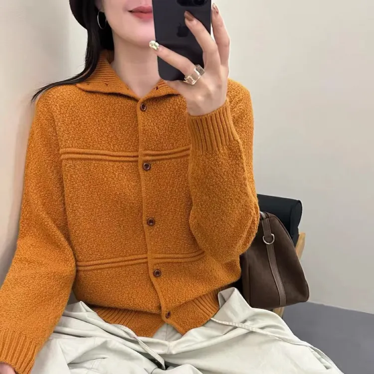 加厚绵羊毛立领可翻领毛针织开衫女显瘦秋冬气质毛衣外套