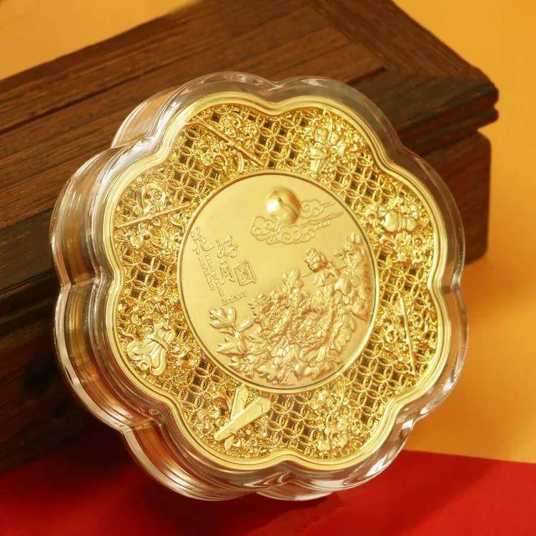 非法定货币天中金.中秋节金色月饼.花丝镶嵌工艺.礼盒送长辈领导
