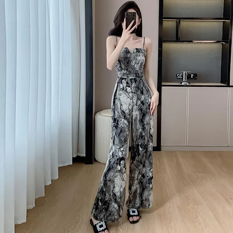 辣妹印花吊带连体裤秋女2025新款别致高级感独特连衣裤超好看时尚