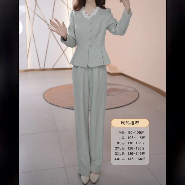 【两件套】早春时尚宽松洋气休闲收腰气质减龄长袖高腰修身女装套裤