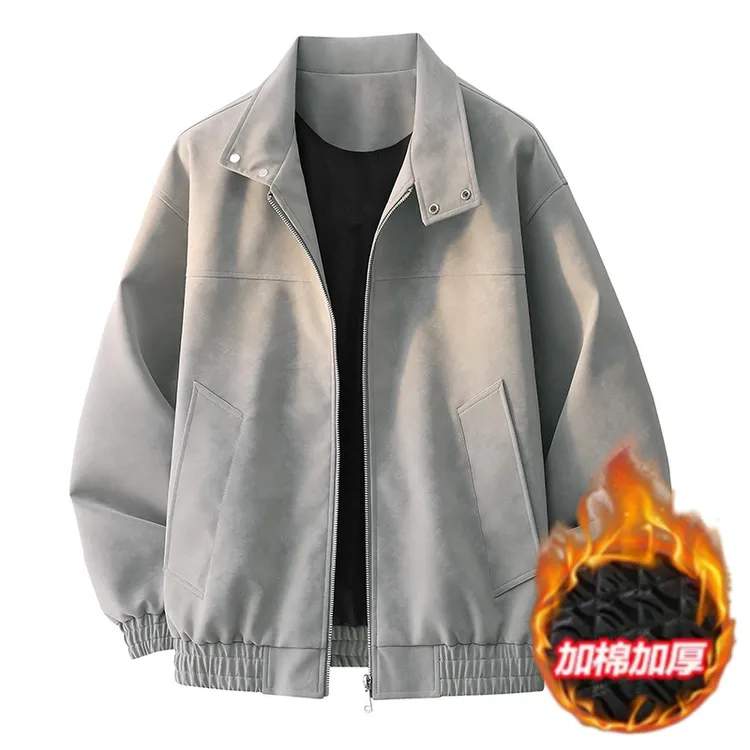 美式复古加棉皮衣夹克外套男秋冬季加绒情侣百搭休闲立领飞行上衣