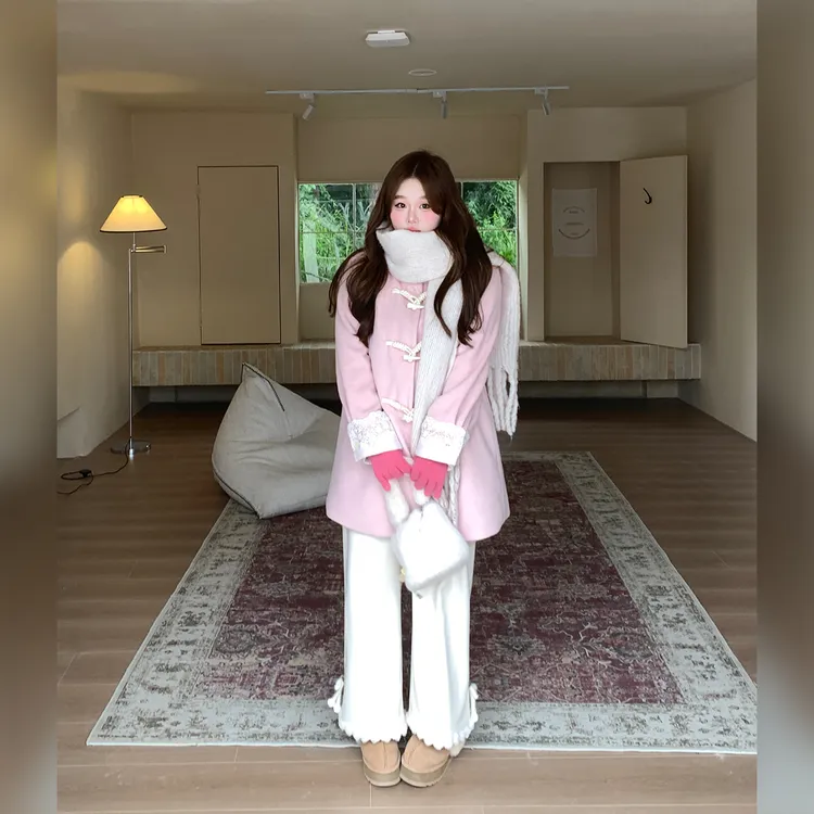 徐达布【曼城绒冬】大码牛角扣外套女冬季微胖呢子大衣N39047C54