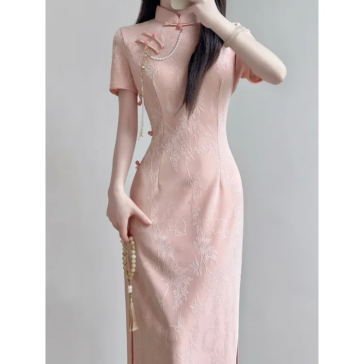 新中式旗袍2025新款气质高端年轻款粉色少女改良连衣裙日常蕾丝