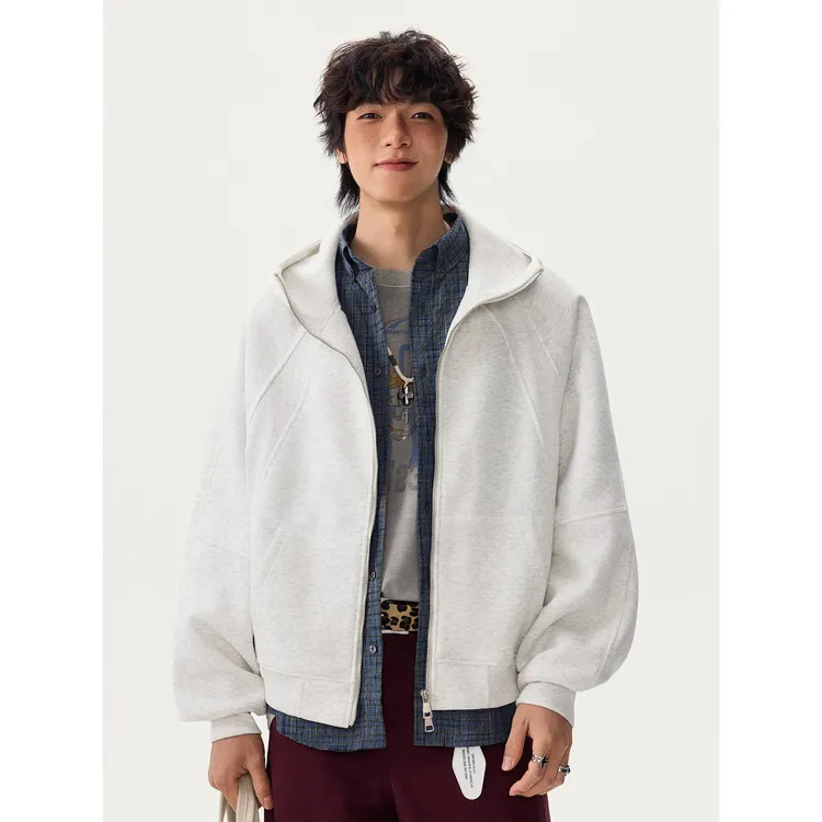 GTRG美式街头解构连帽开衫外套宽松中性风慵懒螺口拼色百搭款卫衣