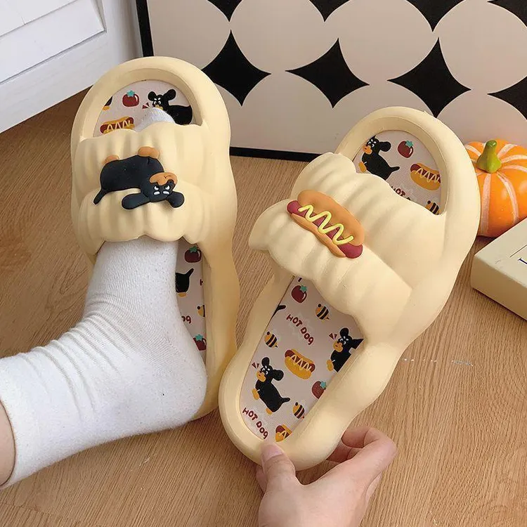 踩屎感拖鞋女夏外穿卡通热狗网红情侣软底居家防滑室内凉拖鞋假日