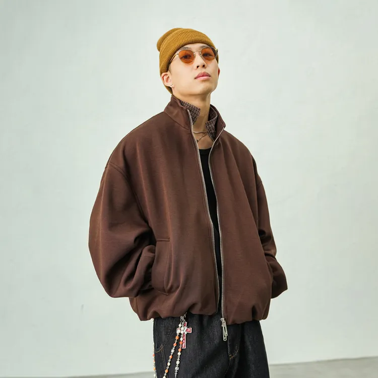 JUPSTUDIO格子领口假两件立领教练夹克男2025新款秋季休闲风外套