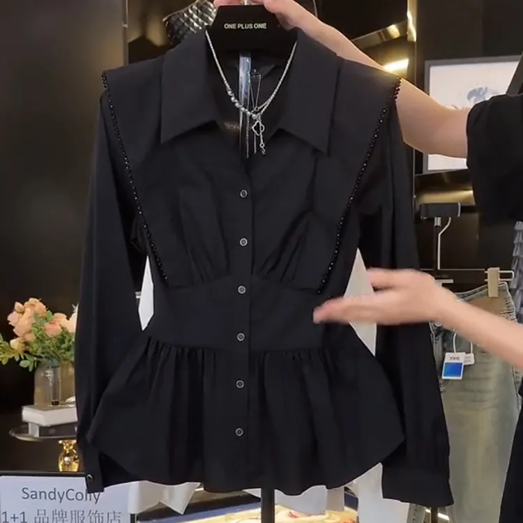 大码女装长袖衬衫女2025春秋新款设计感法式上衣时尚百搭气质衬衣
