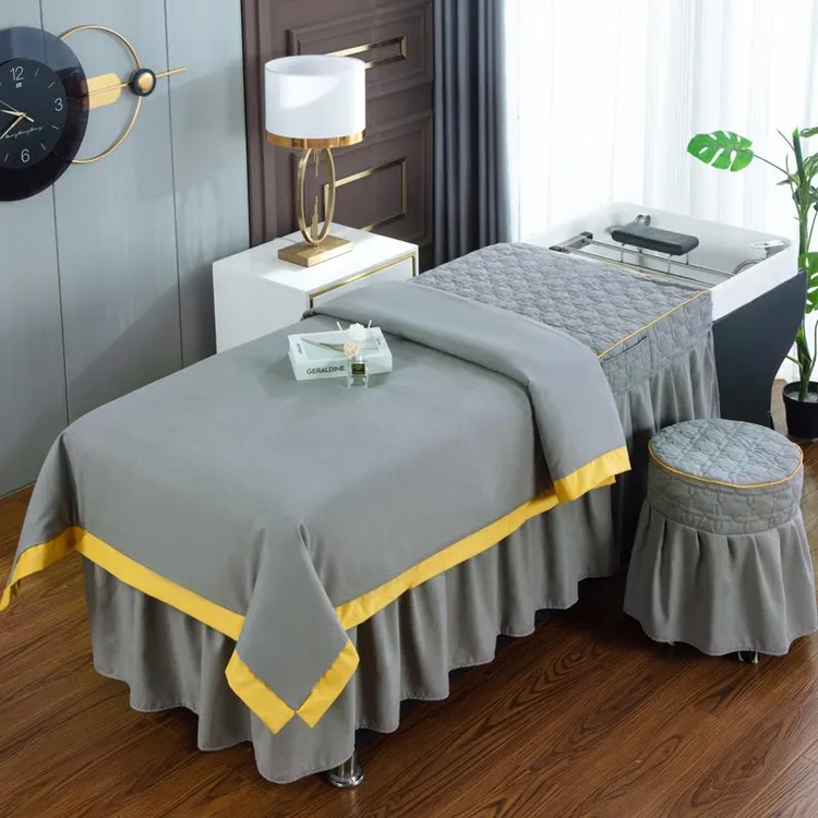 新款泰式洗头按摩美容床罩四件套简约纯色理疗采耳单件被套可定做