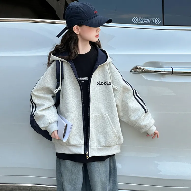 女童外套春秋2025新款洋气女大童韩系连帽上衣6-12岁秋装儿童卫衣