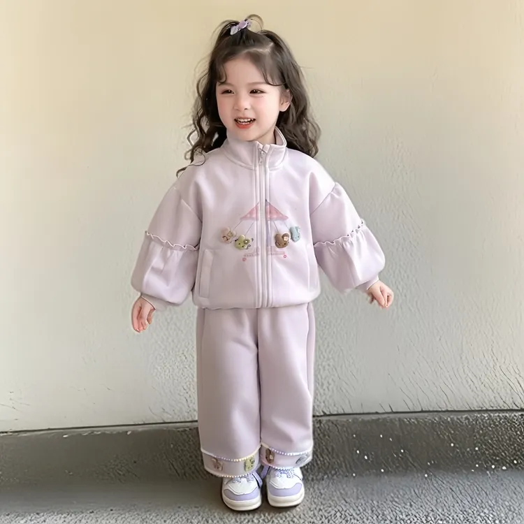 女童清新套装秋季女孩儿童可爱甜美洋气简约时尚卡通童趣宽松长袖