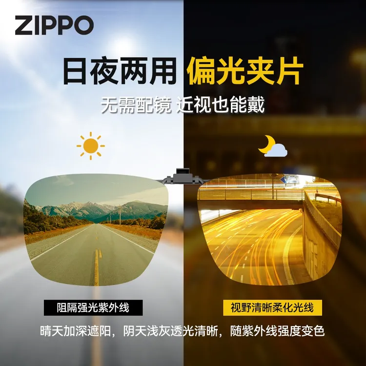 ZIPPO变色夜视太阳镜夹片偏光近视驾驶开车钓鱼男防远光高清增亮