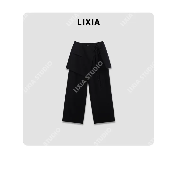 LIXIA【精心设计】INS风时尚轻奢自带裙帘个性设计款阔腿西裤-D9561