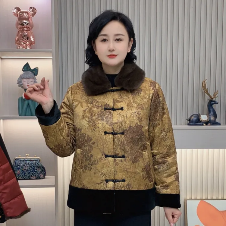 秋冬新款时尚减龄新中式加厚中国风中老年妈妈装（领子可拆卸）