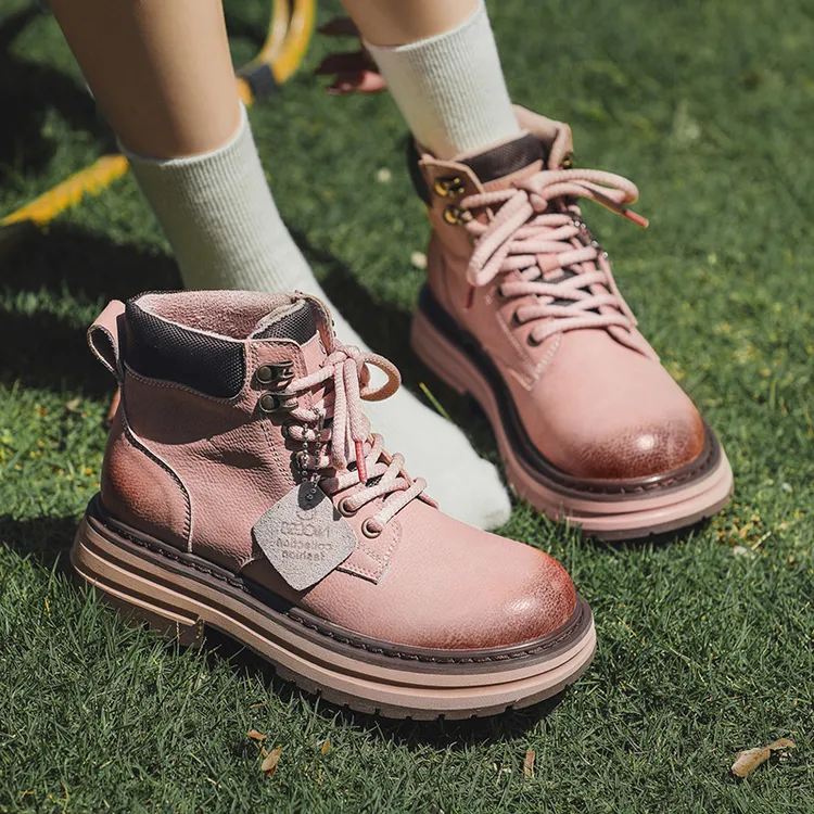 潮流大黄靴2025秋冬季加绒情侣款马丁靴牛皮厚底登山短靴大码女鞋